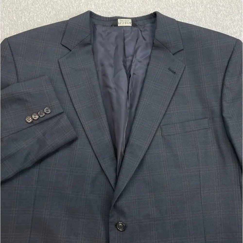 Jos A Bank Suit Mens 50L Plaid 100% Wool Single Breasted Pants 44 x 30 - 2 Piece